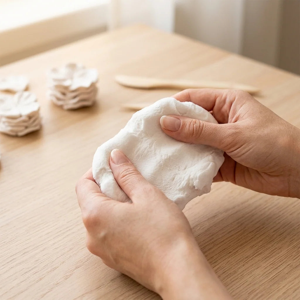 Kurzes Kneten der leichten Cloudy Clay Masse in den Händen
