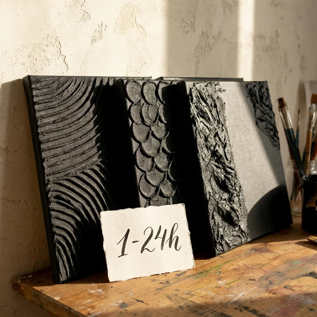Schwarze Reliefs aus Midnight 3D Strukturpaste trocknen an der Luft