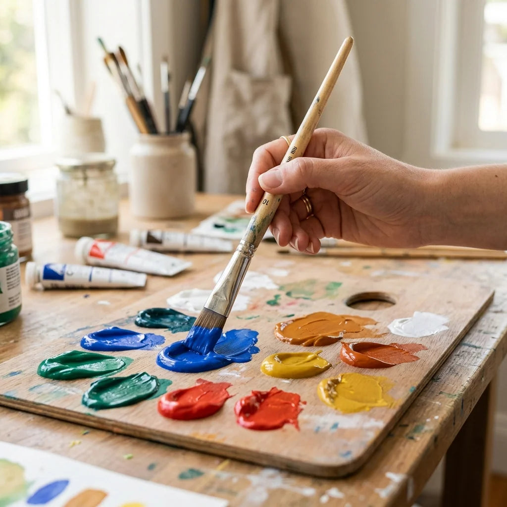 Verteilen von Gouache auf der Palette