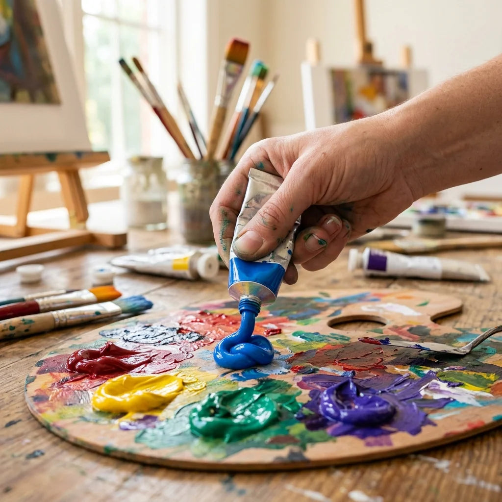 Farbe auf die Palette drücken