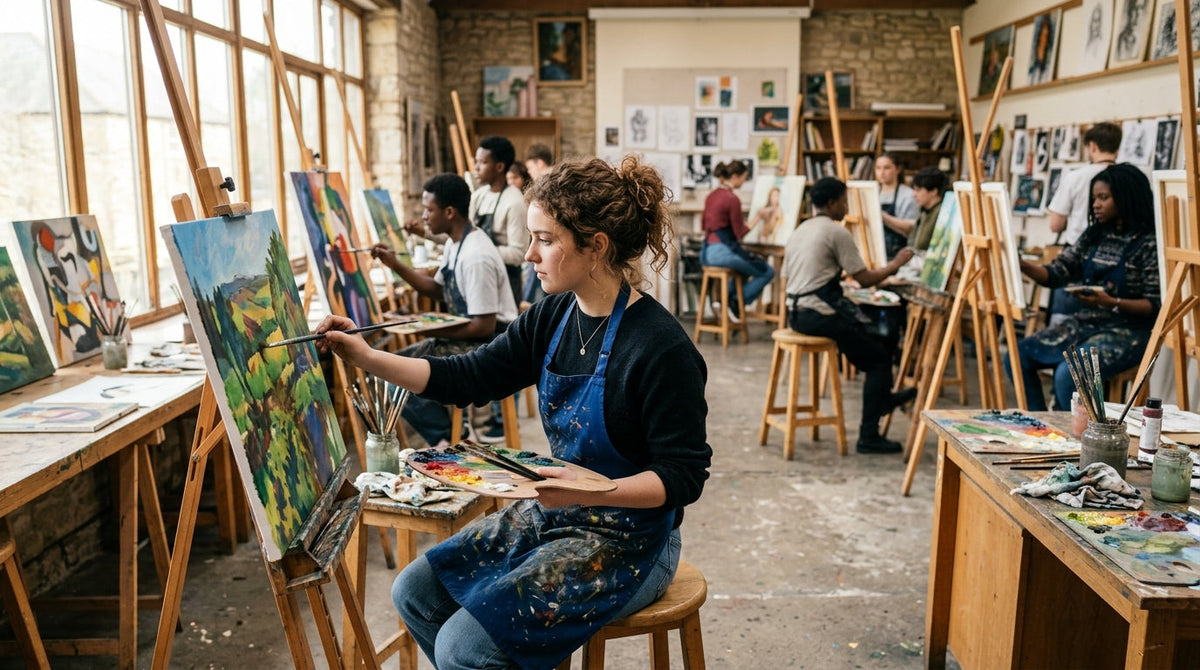 Giovani studenti di arte al lavoro in classe creativa
