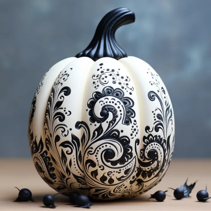 Kürbis bemalt mit der Zentangle-Technik