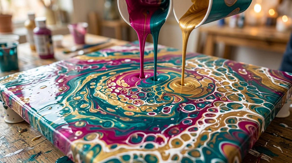 Acryl-Pouring-Technik auf einer Leinwand