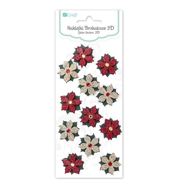 12er-Set 3D-Glitzer-Weihnachtsaufkleber | Weihnachtsrose — Bild 1