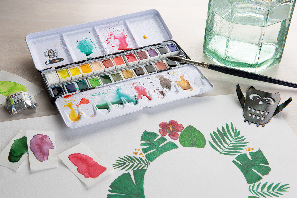 Schmincke AKADEMIE Aquarell leerer Metallkasten für Aquarellfarben, 24 x 1/2 Näpfchen