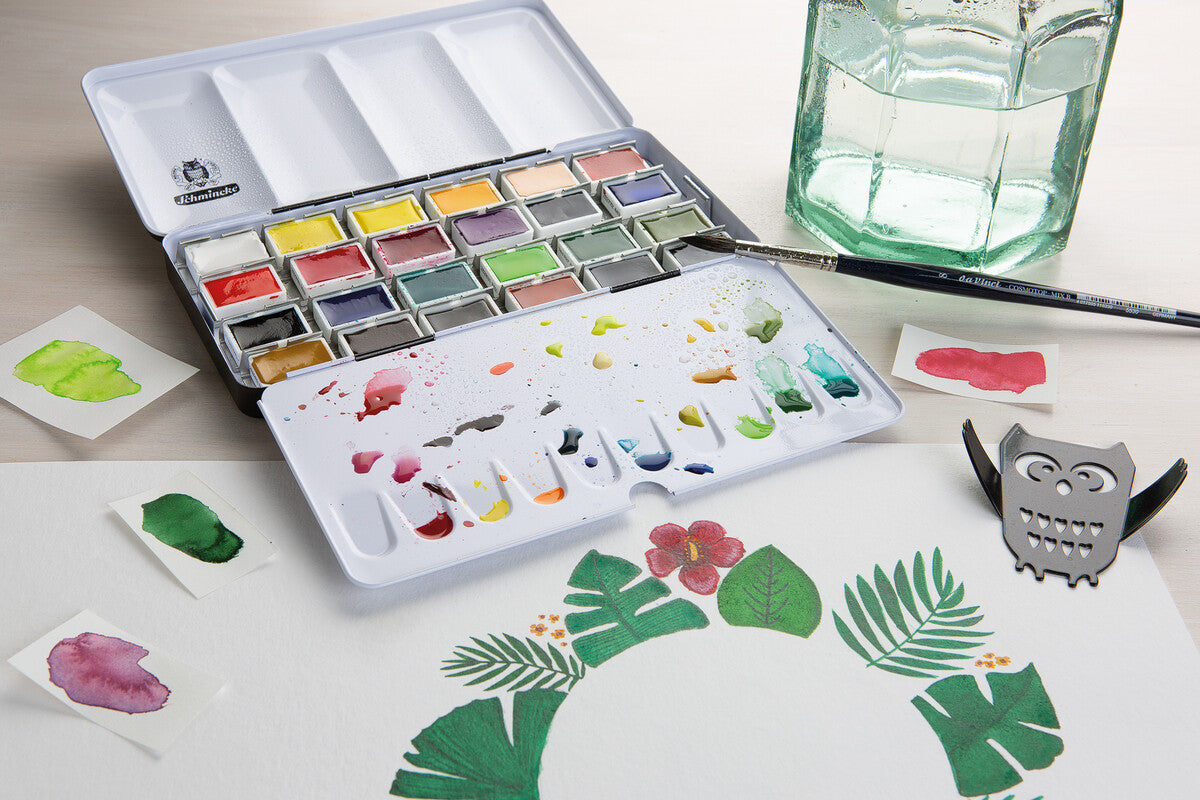 Schmincke AKADEMIE Aquarell Leerkasten aus Metall, 24 ganze Näpfchen
