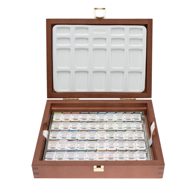 Schmincke HORADAM Super Granulation Aquarellfarben-Holzkasten – 50 x 1/2 Näpfchen