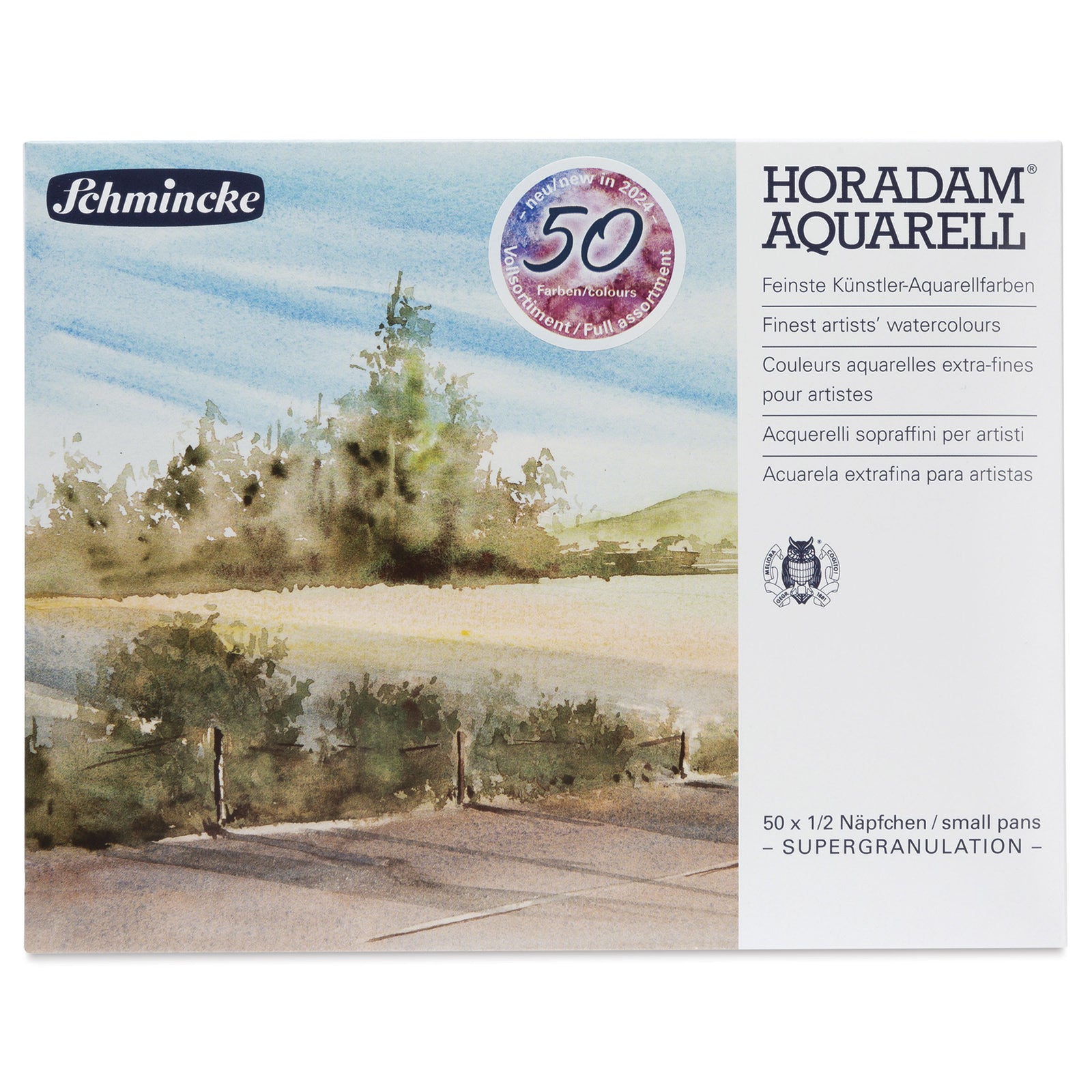 Schmincke HORADAM Super Granulation Aquarellfarben-Holzkasten – 50 x 1/2 Näpfchen