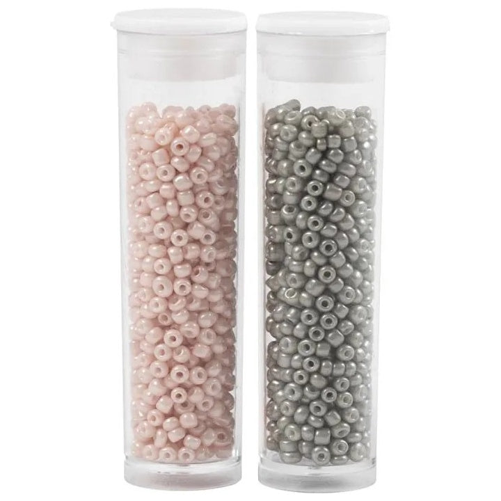 Rocailles-Perlen 1,7 mm, Set 2x7 g – Hellgrau mit Rosa