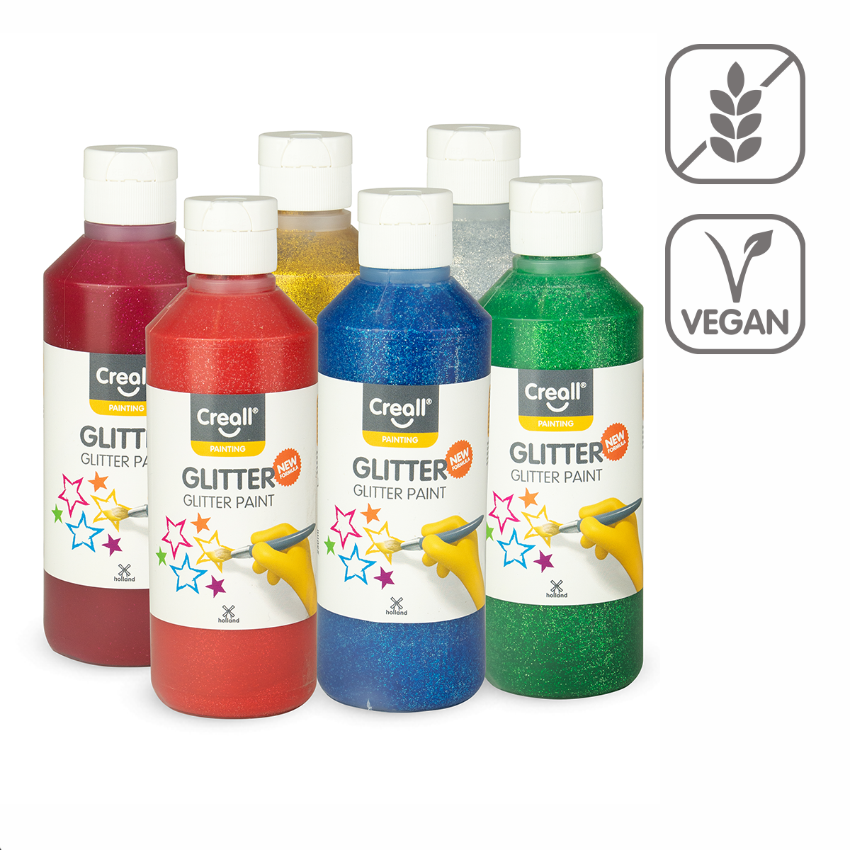 Creall Glitzerfarben-Set – 6 × 250 ml, Farbmix