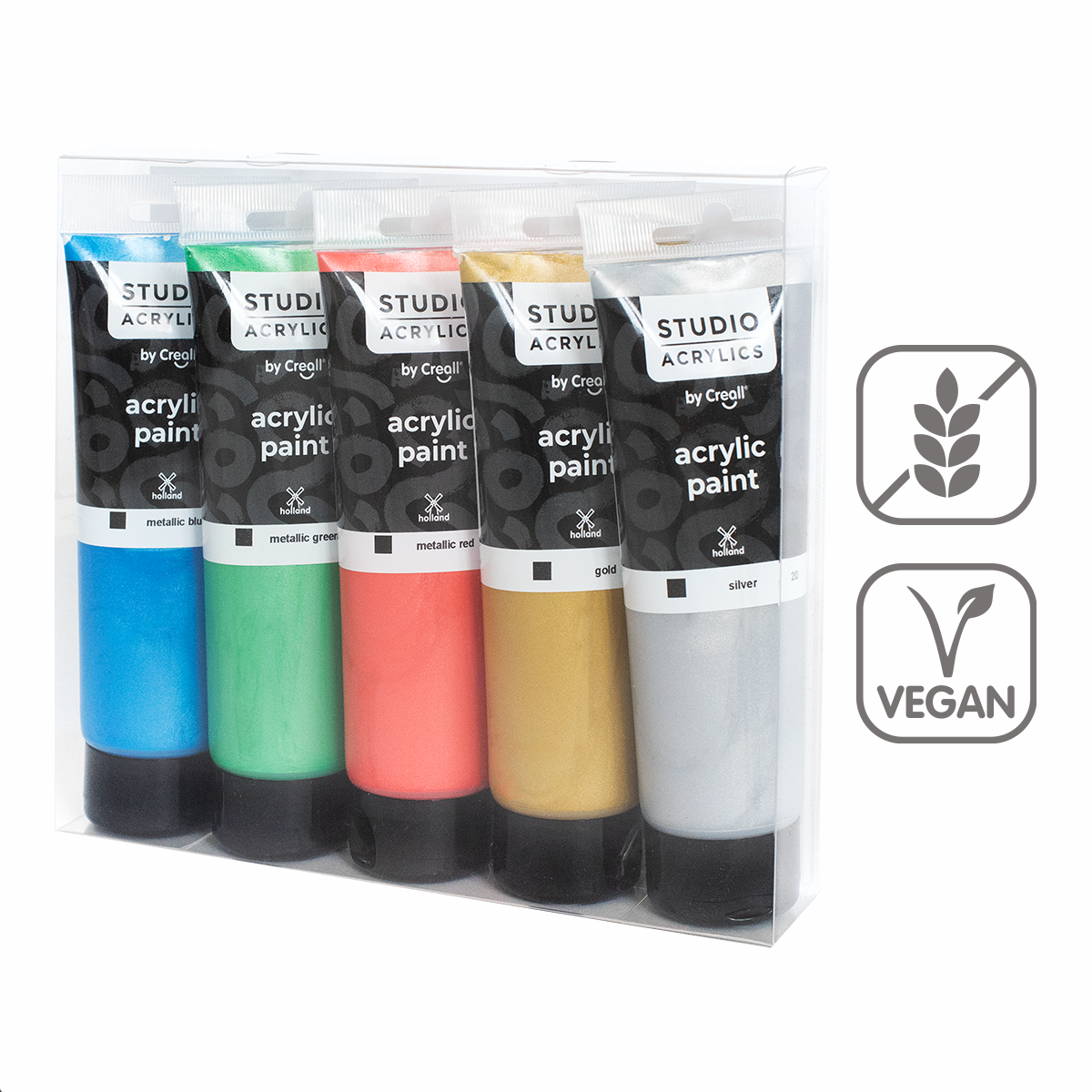 Creall Acrylfarben-Set Studio acrylics, 5 x 120 ml, Mix – metallisch ×