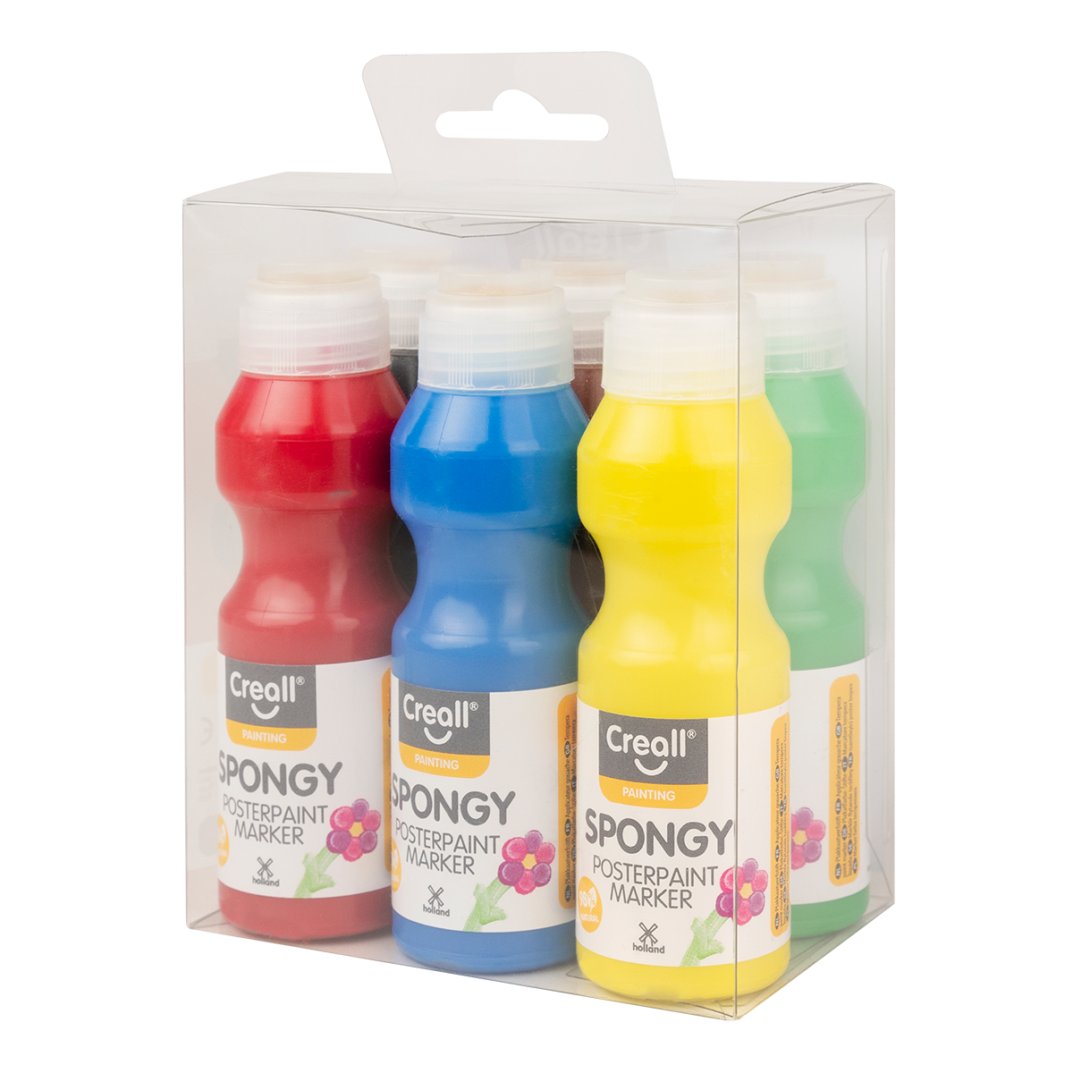 Creall Spongy Temperafarben-Set mit Schwamm-Applikator – 6 × 70 ml