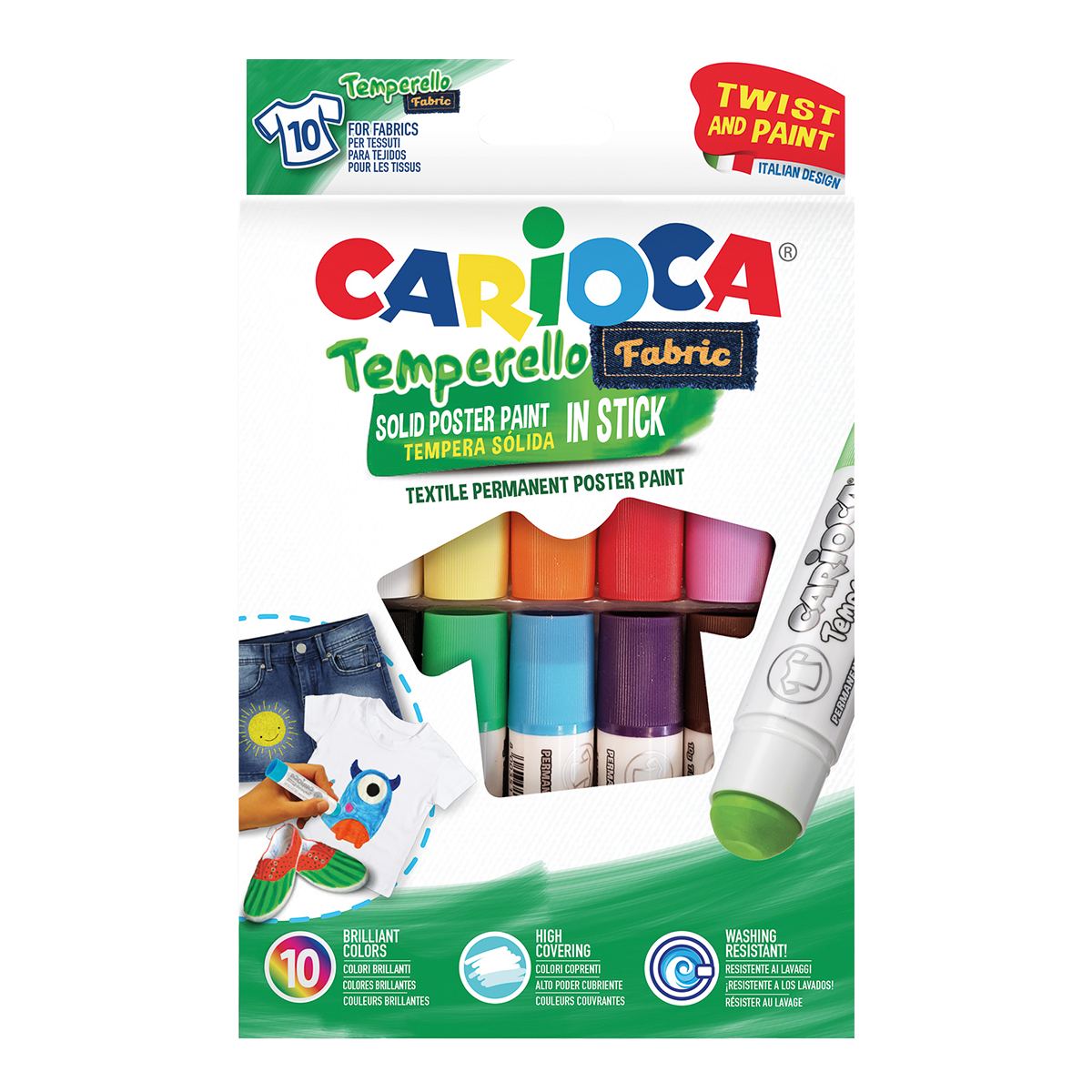Carioca Textil-Temperafarben im Stick – 10er-Set