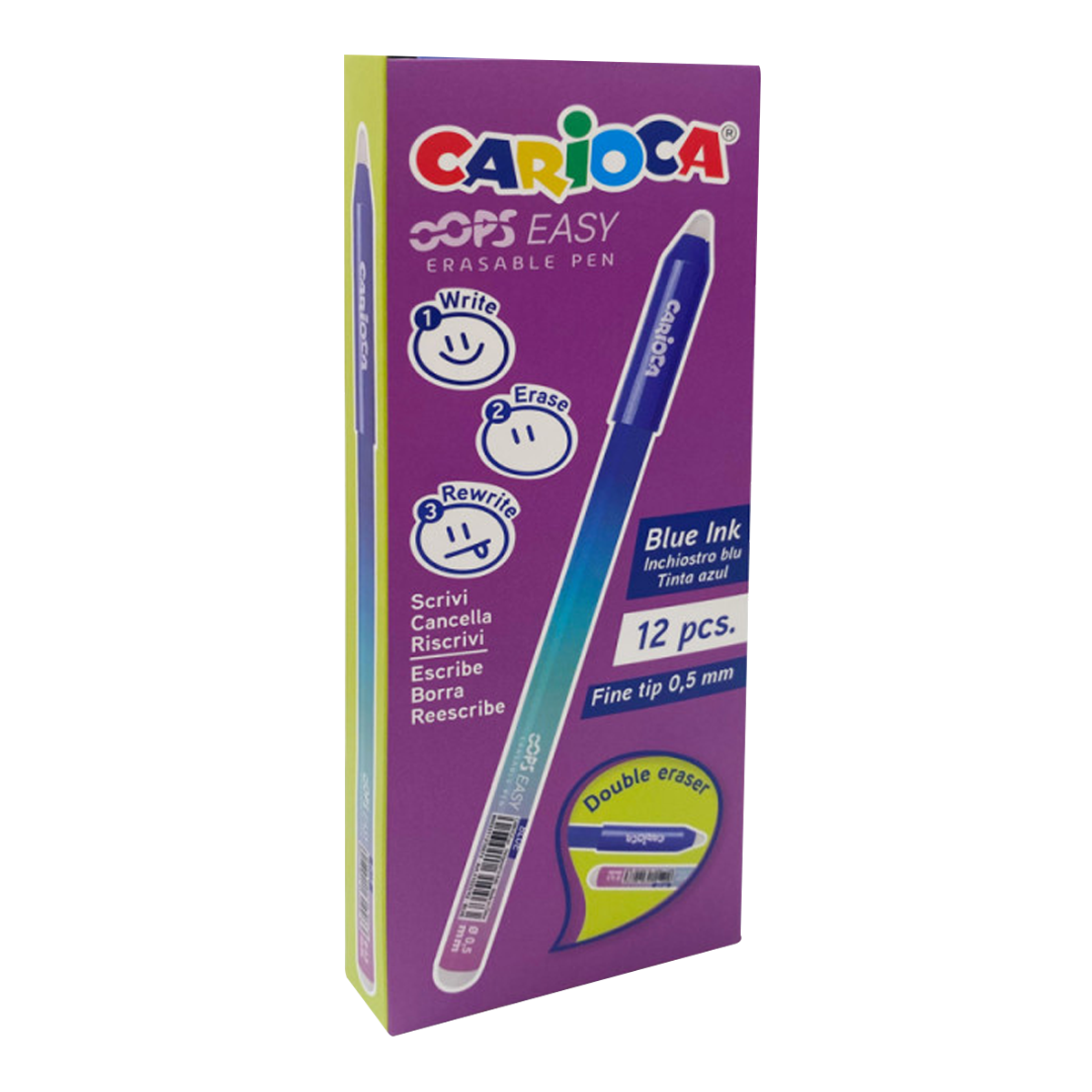 Radierbarer Stift Carioca Oops Easy, blaue Mine, 12er-Pack