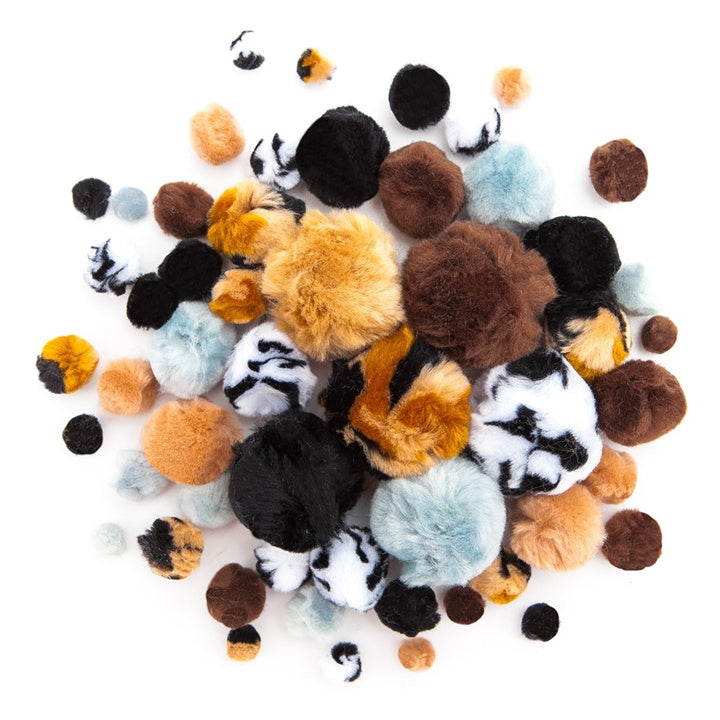 Acryl Pom Poms mit Tiermustern | 56 Stück — Bild 1
