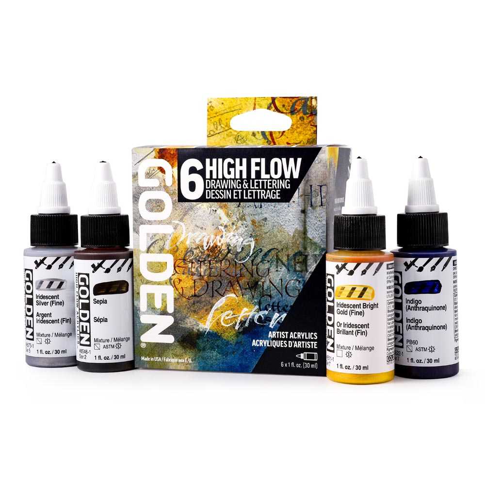 Acrylfarben-Set Golden High Flow Drawing & Lettering 6 x 30 ml
