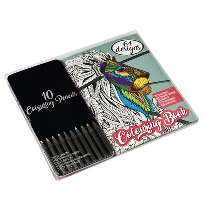 Antistress-Malbuch mit 10 Buntstiften im Set — Bild 1