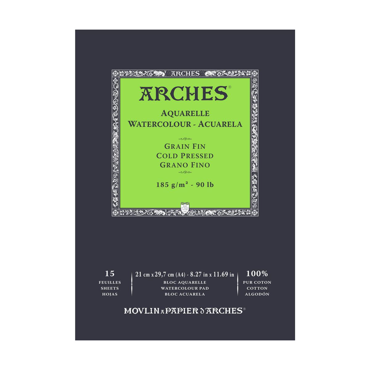 Aquarellblock ARCHES Feinkorn naturweiß 185 g/m2 A4 - 15 Blatt