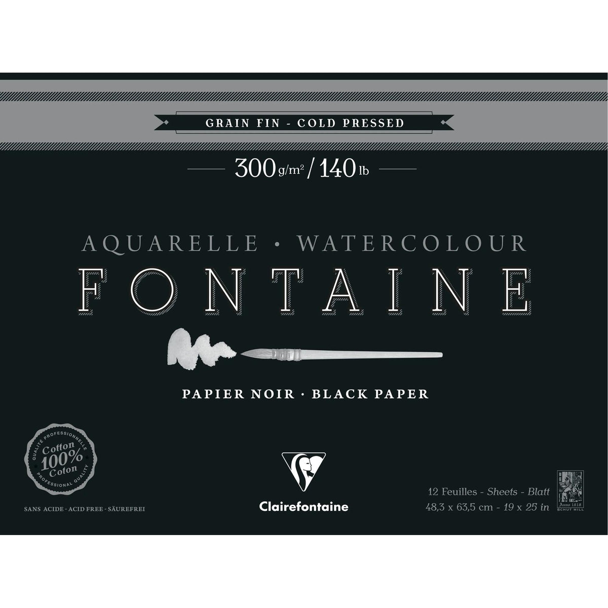 Aquarellblock CLAIREFONTAINE Fontaine CP Schwarz 300 g/m2 48,3 x 63,5 cm - 12 Blatt
