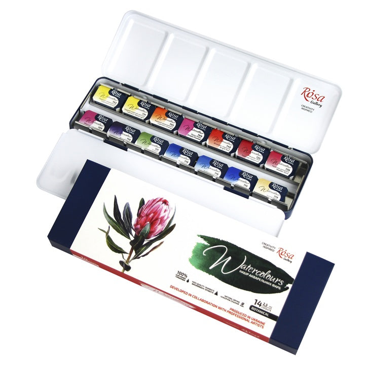 Aquarellfarben-Set "Botanycal" ROSA Gallery, Metallkoffer, 14 Farben, volle Töpfe — Bild 2