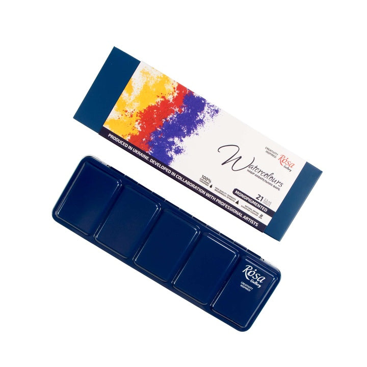 Aquarellfarben-Set "Мonopigmentiert" ROSA GALLERY, Metalldose, Indigo, 21 Farben, volle Töpfe — Bild 14