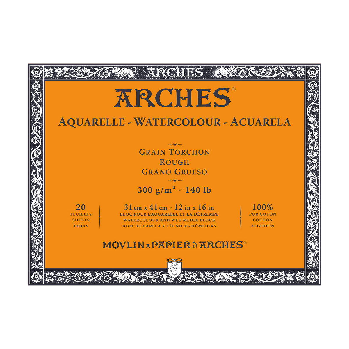 ARCHES Aquarellblock Rough Naturweiß 300 g/m² 10 – 31 cm - 20 Blatt
