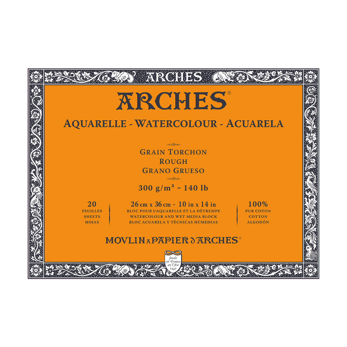 ARCHES Aquarellblock Rough Naturweiß 300 g/m² 10 – 31 cm - 20 Blatt