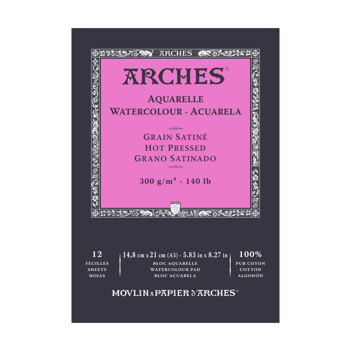 ARCHES Aquarellblock satiniert HP naturweiß 300 g/m² A5 – A3 - 12 Blatt