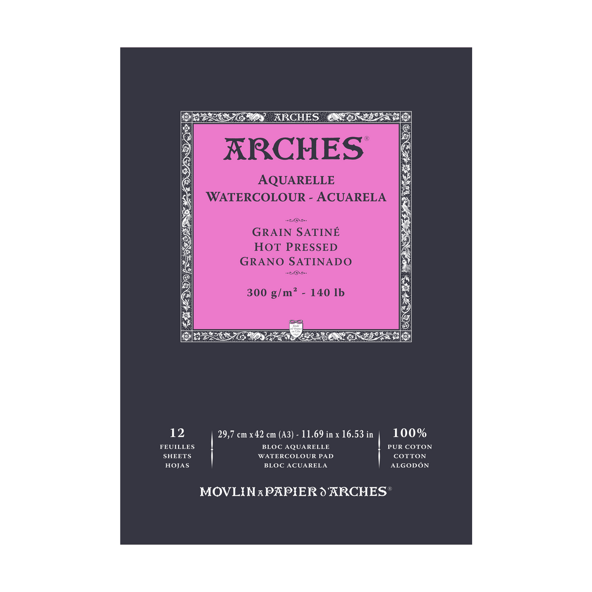 ARCHES Aquarellblock satiniert HP naturweiß 300 g/m² A5 – A3 - 12 Blatt