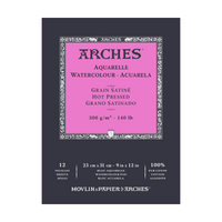 ARCHES Aquarellblock satiniert HP naturweiß 300 g/m² A5 – A3 - 12 Blatt