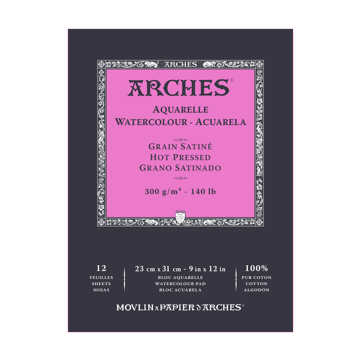 ARCHES Aquarellblock satiniert HP naturweiß 300 g/m² A5 – A3 - 12 Blatt
