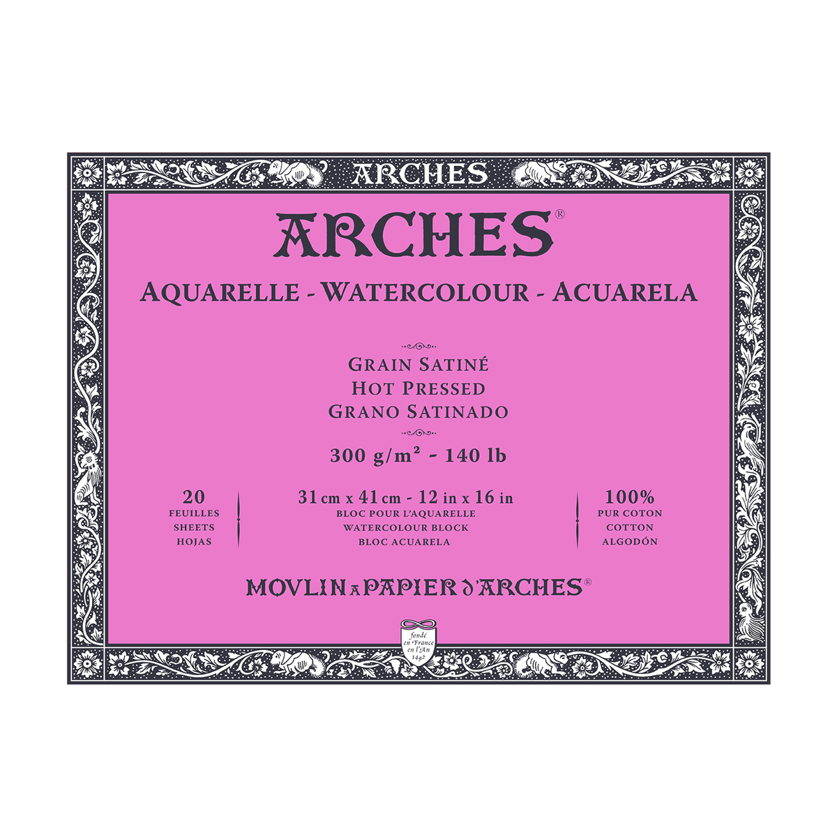 ARCHES Aquarellblock satiniert Naturweiß 300 g/m² – 20 Blatt