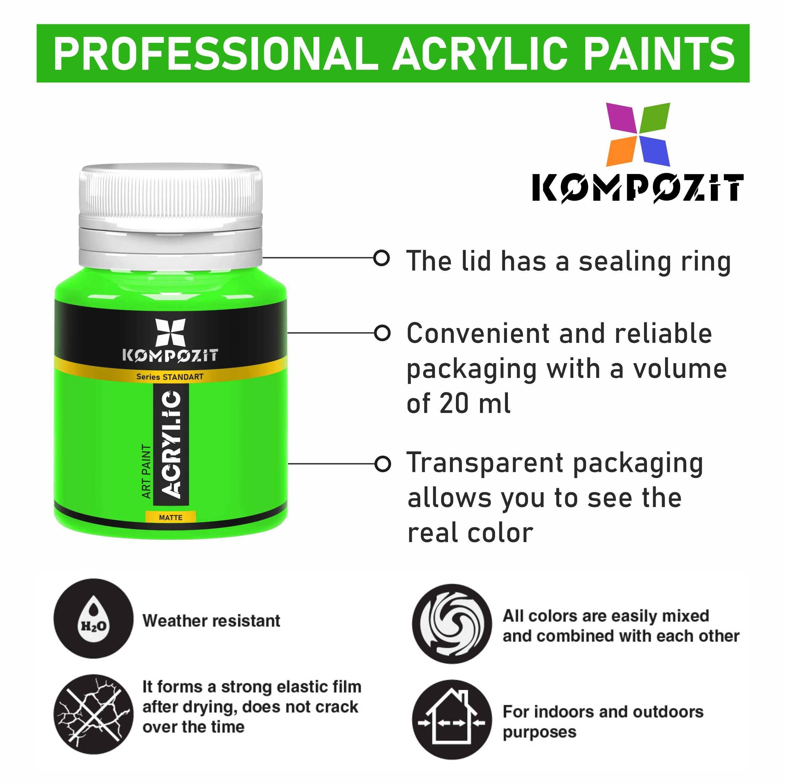 Acrylfarben-Set Kompozit STANDART Fluorescent 6 x 20 ml