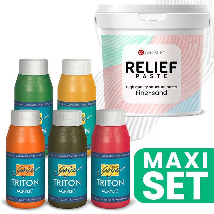 ARTMIE 3D-Paste und TRITON-Acrylfarben-Set (5x750 ml - Warme Farbtöne) — Bild 2