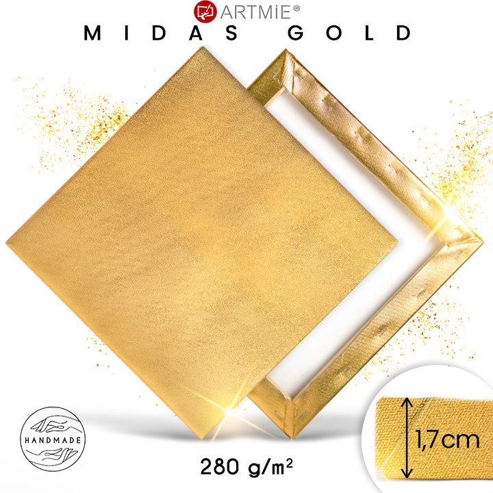 MIDAS Gold-Keilrahmen — Baumwolle 280 g/m² mit metallischem Goldpigment