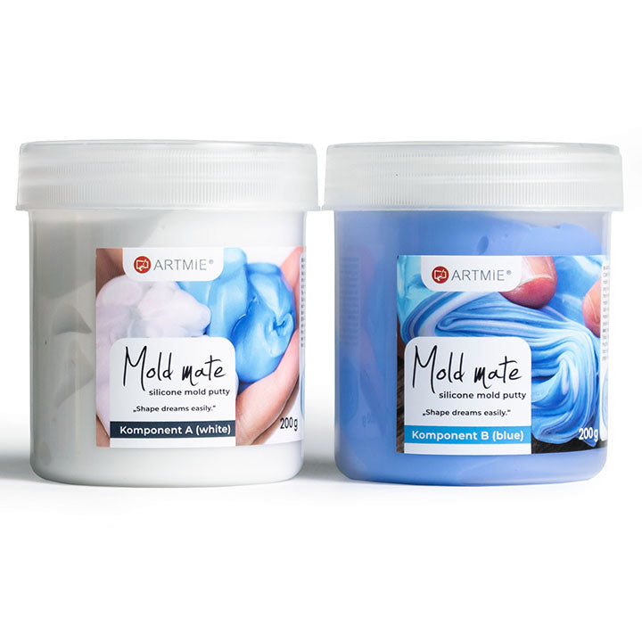 ARTMIE Mold Mate Silikonknete-Set 400 g mit weißer und blauer Komponente zum Mischen im Verhältnis 1:1.