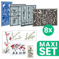 Asiatische Fantasie Malerei und Tätowierung Schablonen Set - 8 verschiedene Größen und Typen — Bild 1