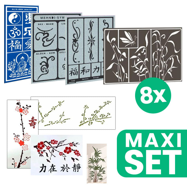 Asiatische Fantasie Malerei und Tätowierung Schablonen Set - 8 verschiedene Größen und Typen — Bild 1