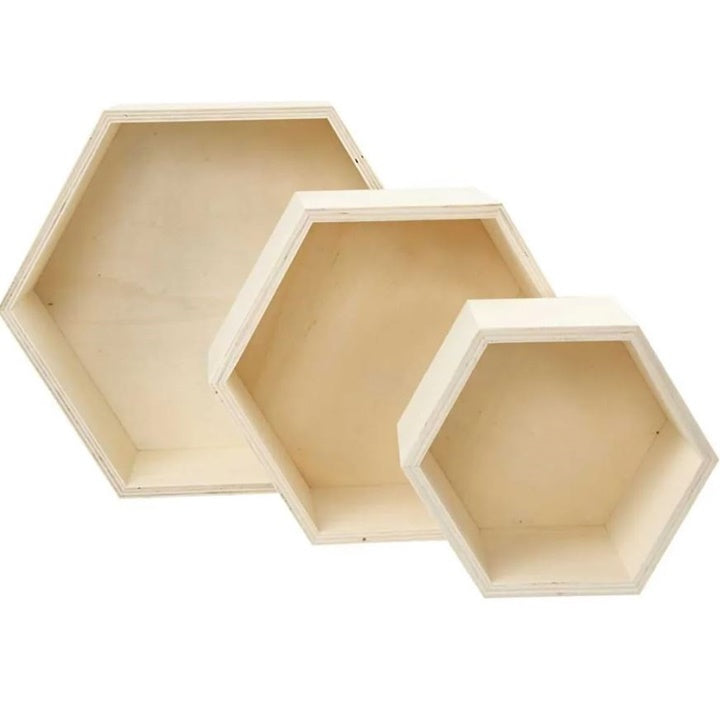 Aufbewahrungsboxen aus Holz 3 Stück | sechseckige Form — Bild 2