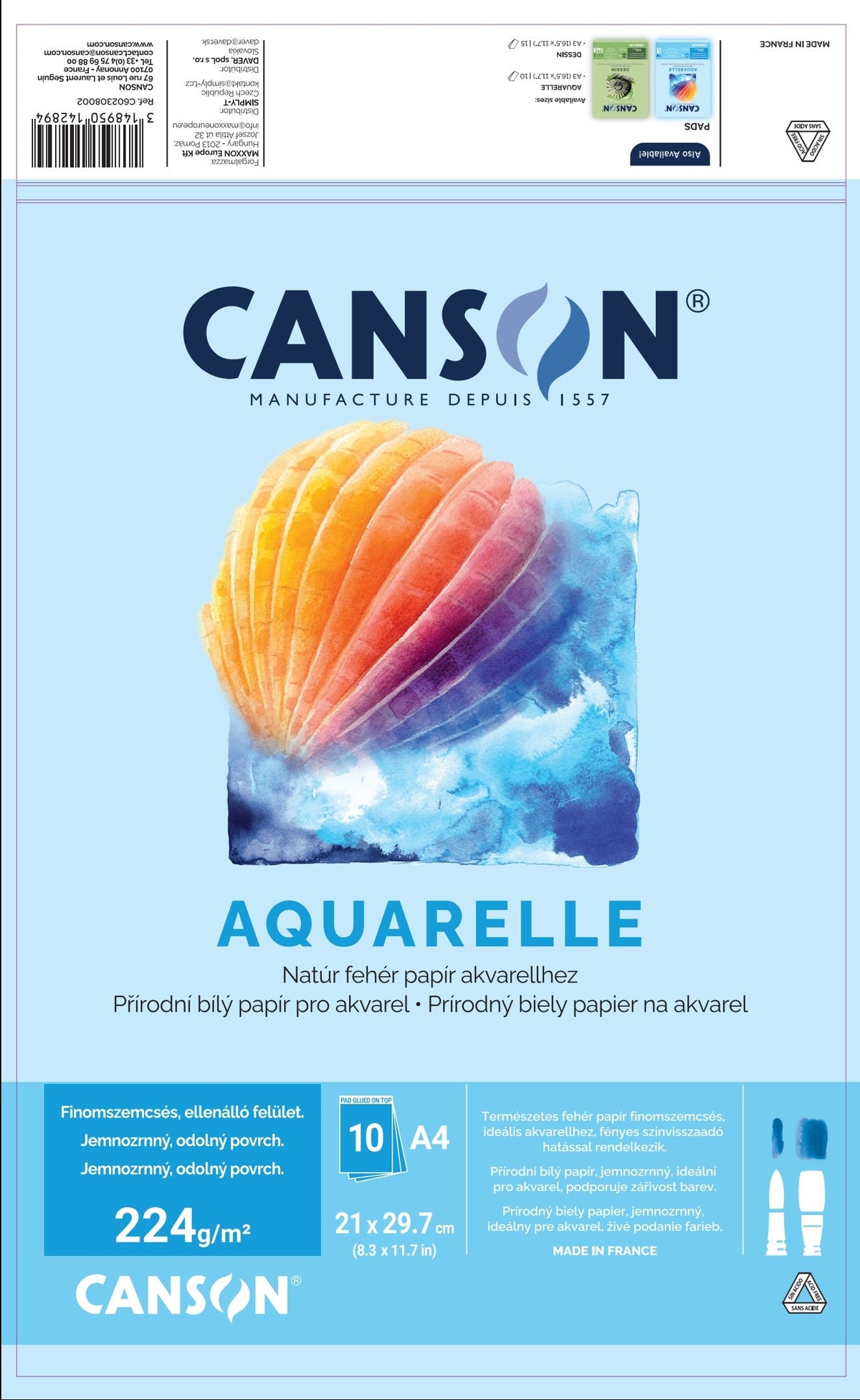 Canson Aquarellblock CP 224 g/m² 10 Blatt A4 geleimt