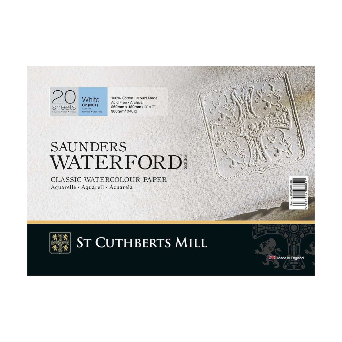 CANSON Aquarellblock St Cuthberts Saunders Waterford CP Weiß 300 g/m² - 20 Blatt, 26 – 51 cm