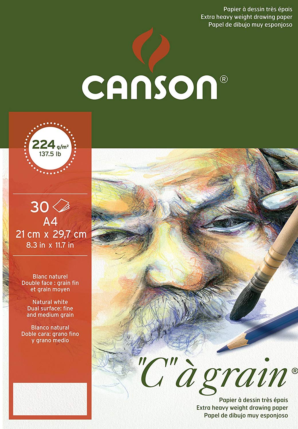 Canson C a grain Skizzenblock 224 g/m² 30 Blatt A4 feinkörnig geleimt