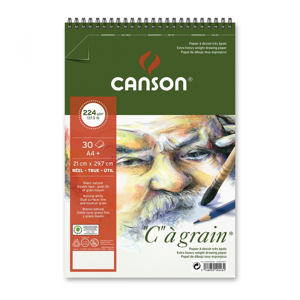 Skizzenbuch CANSON C a grain 224 g/m² A4, 30 Blatt, feinkörnig, Spiralbindung