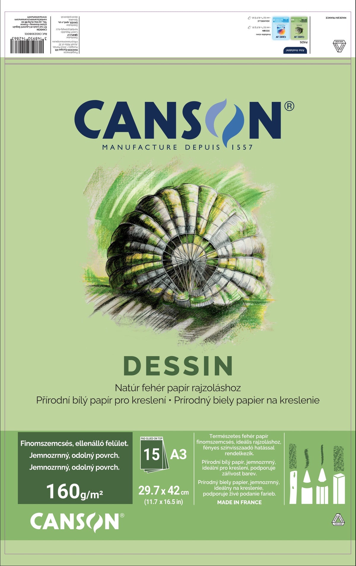 Zeichenblock CANSON Dessin A3 160 g - 15 Blatt