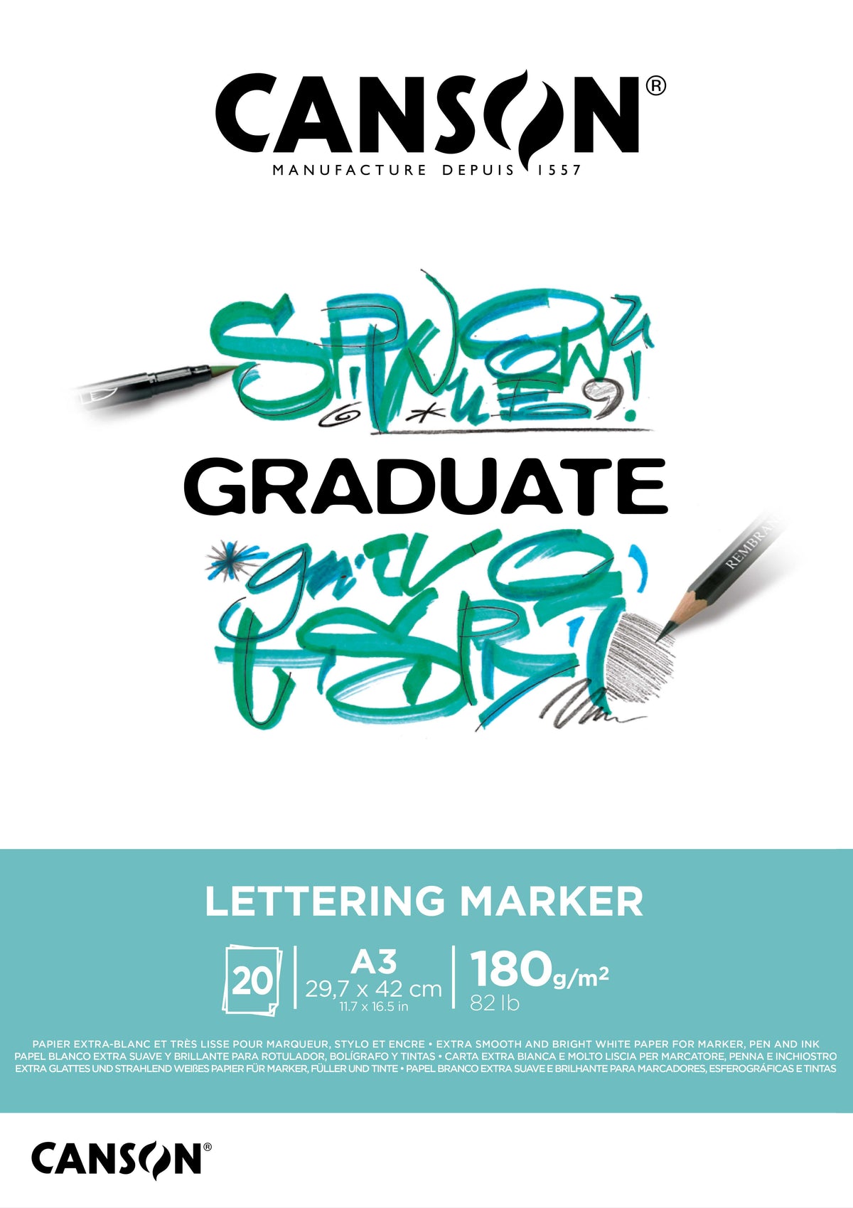 Canson Graduate Lettering Marker Block 180 g/m² - 20 Blatt, A3 geleimt