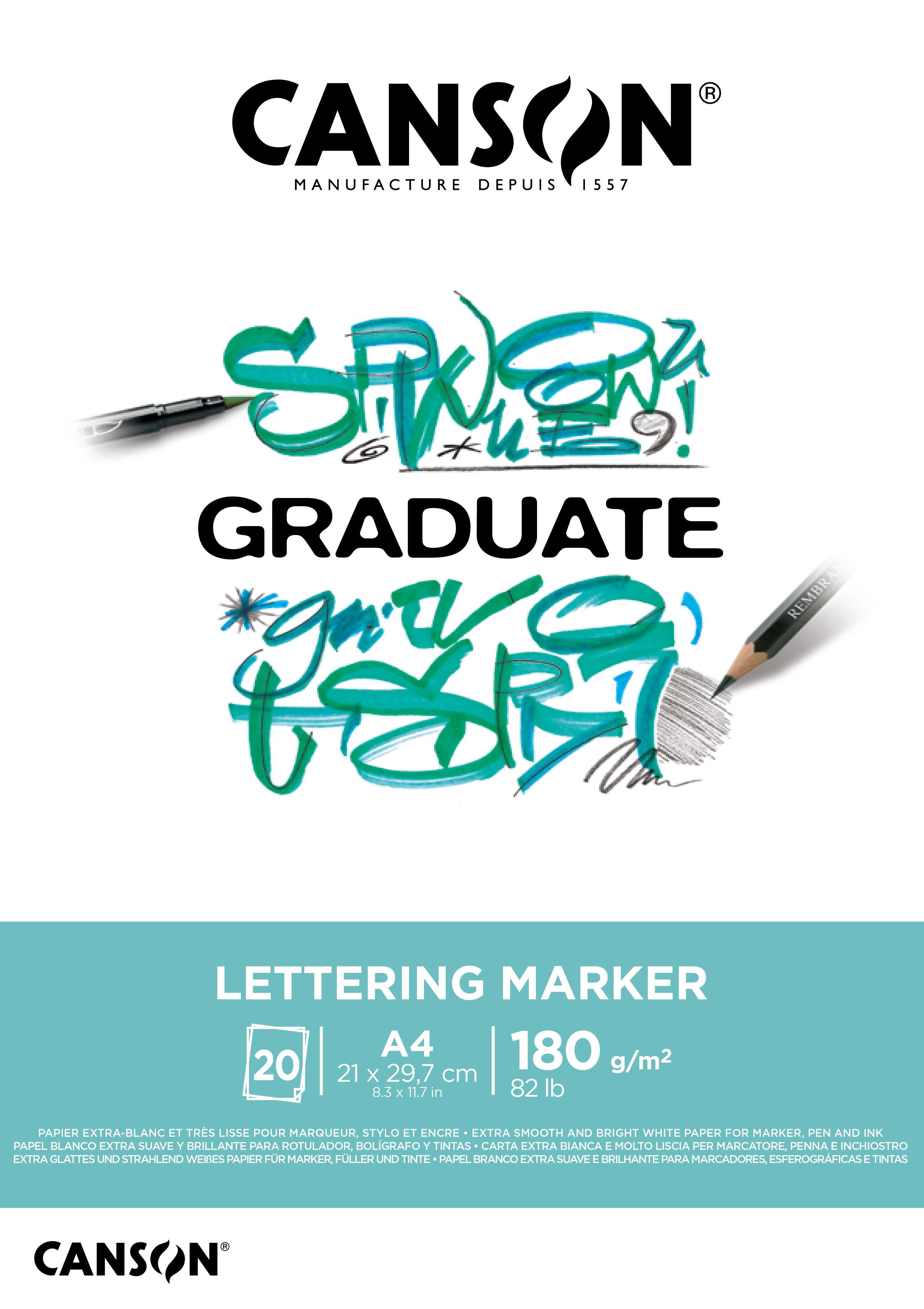 Lettering- und Markerblock CANSON Graduate Lettering Marker 180 g/m² - A4, 20 Blatt
