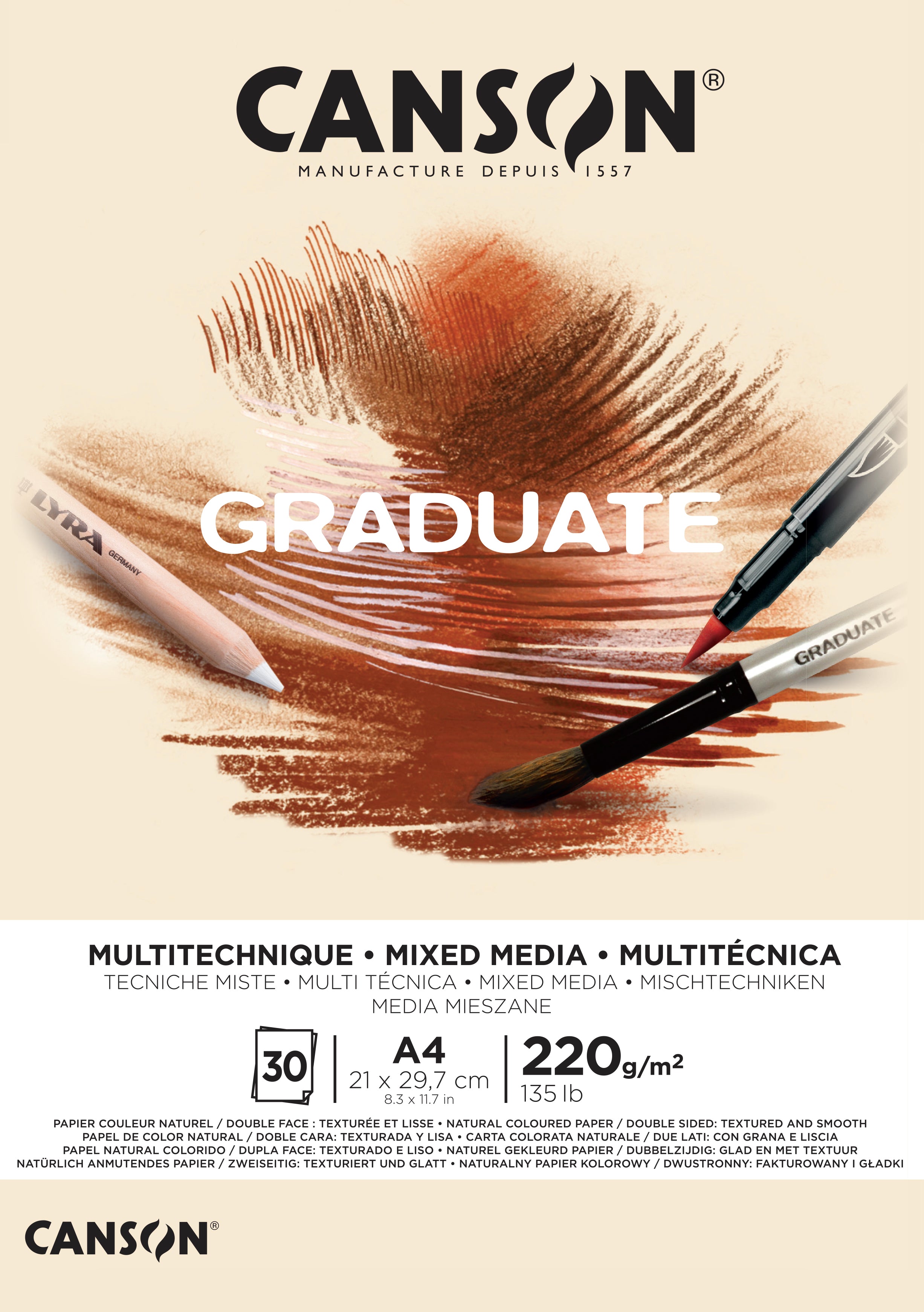 Canson Graduate Mix Media Block Natural 220 g 30 Blatt A4 geleimt