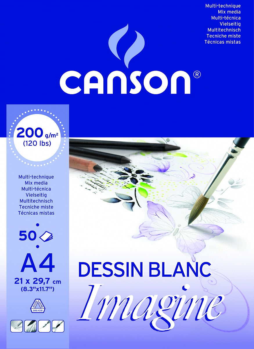 CANSON Imagine Skizzenblock 200 g/m² 50 Blatt A4 feinkörnig geleimt