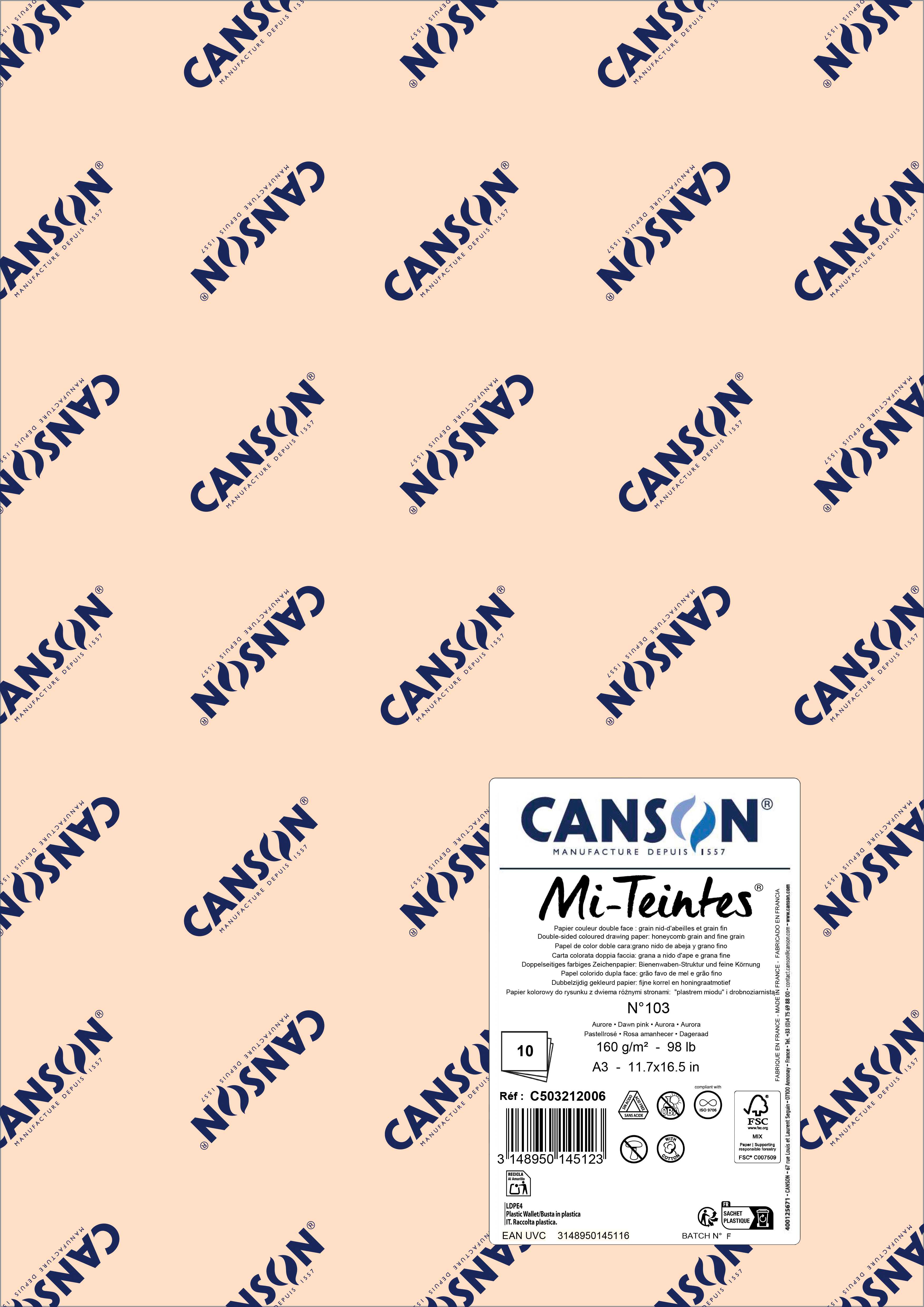 Pastellpapier Canson Mi-Teintes A3 160 g - 10 Bogen – Morgenrot 103