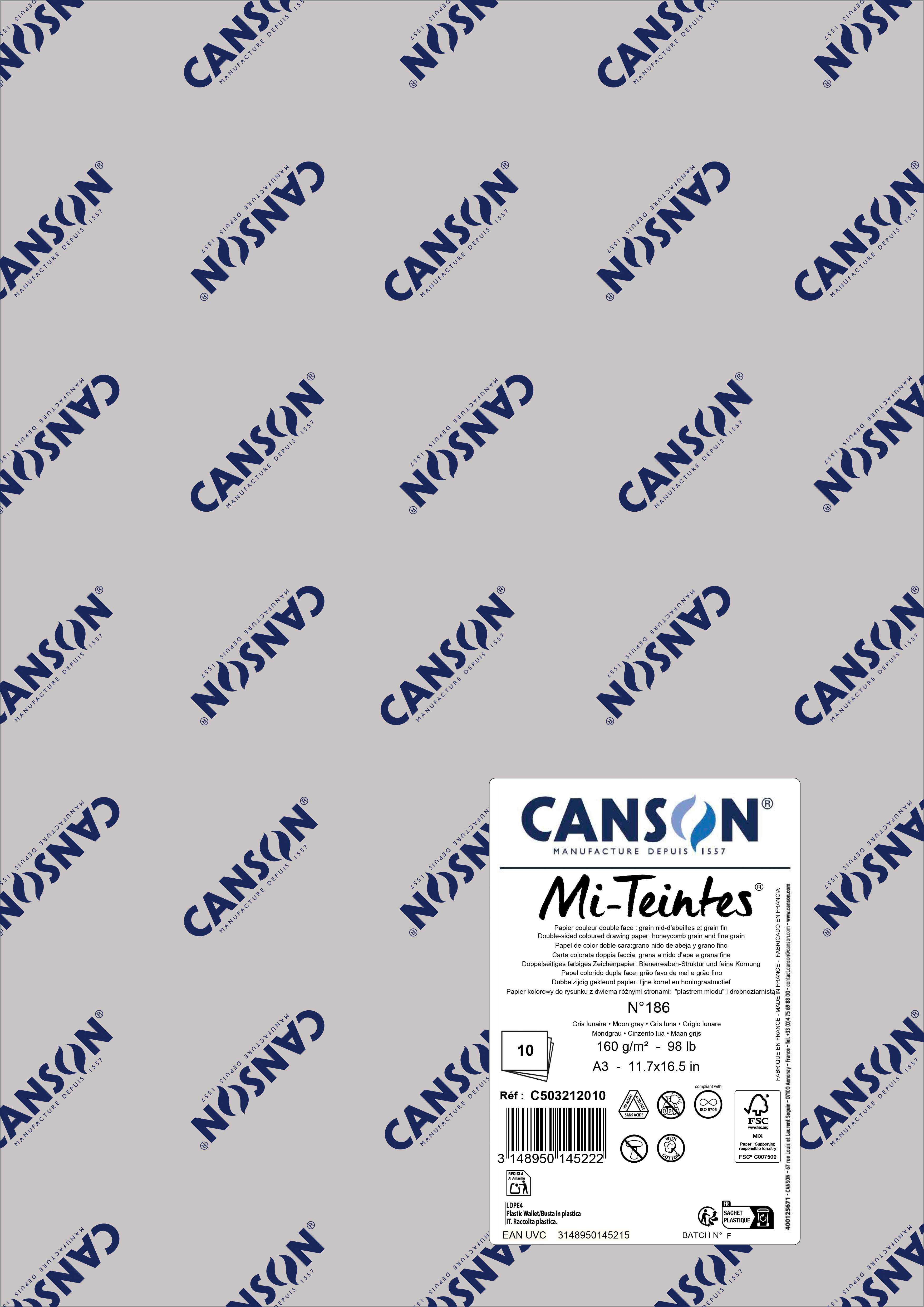 Pastellpapier Canson Mi-Teintes A3 160 g - 10 Bogen – Mondgrau 186